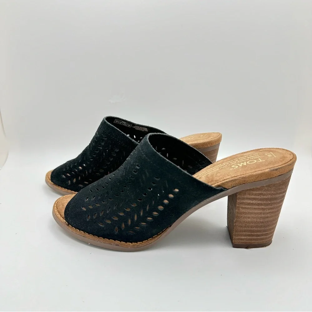 Toms Women Sandals High Heeled Slip On Open Toe Perforated Mules Black S… - Picture 6 of 12